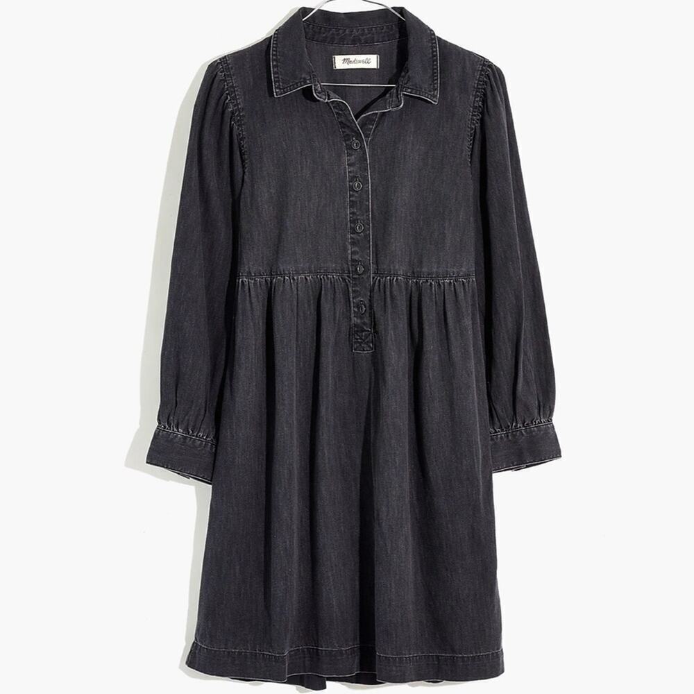 Madewell Denim Babydoll Shirtdress in Washed Black Dress